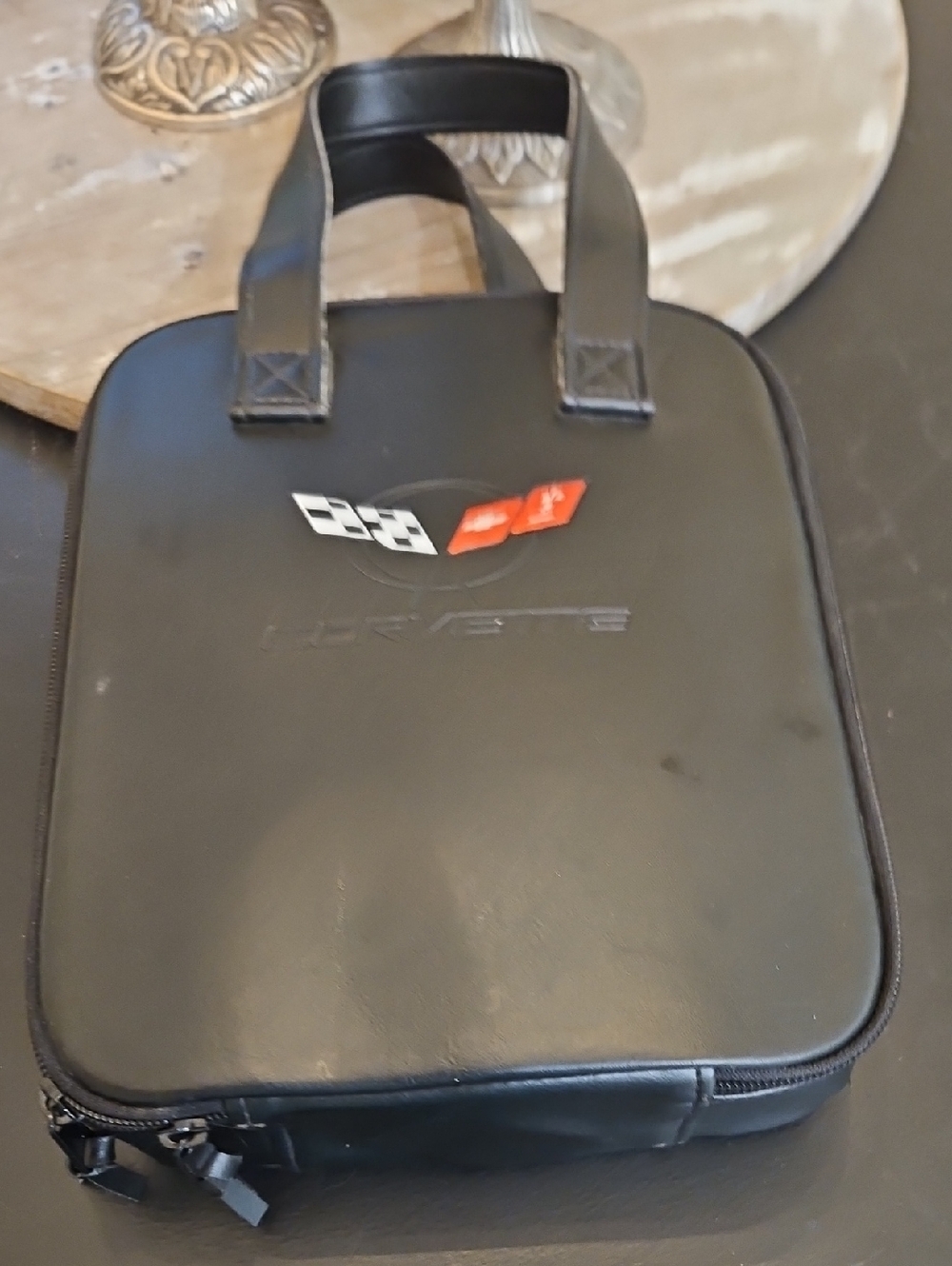 Corvette VTG Black Logo Car Care Cleaning Kit Accessories Carry Case